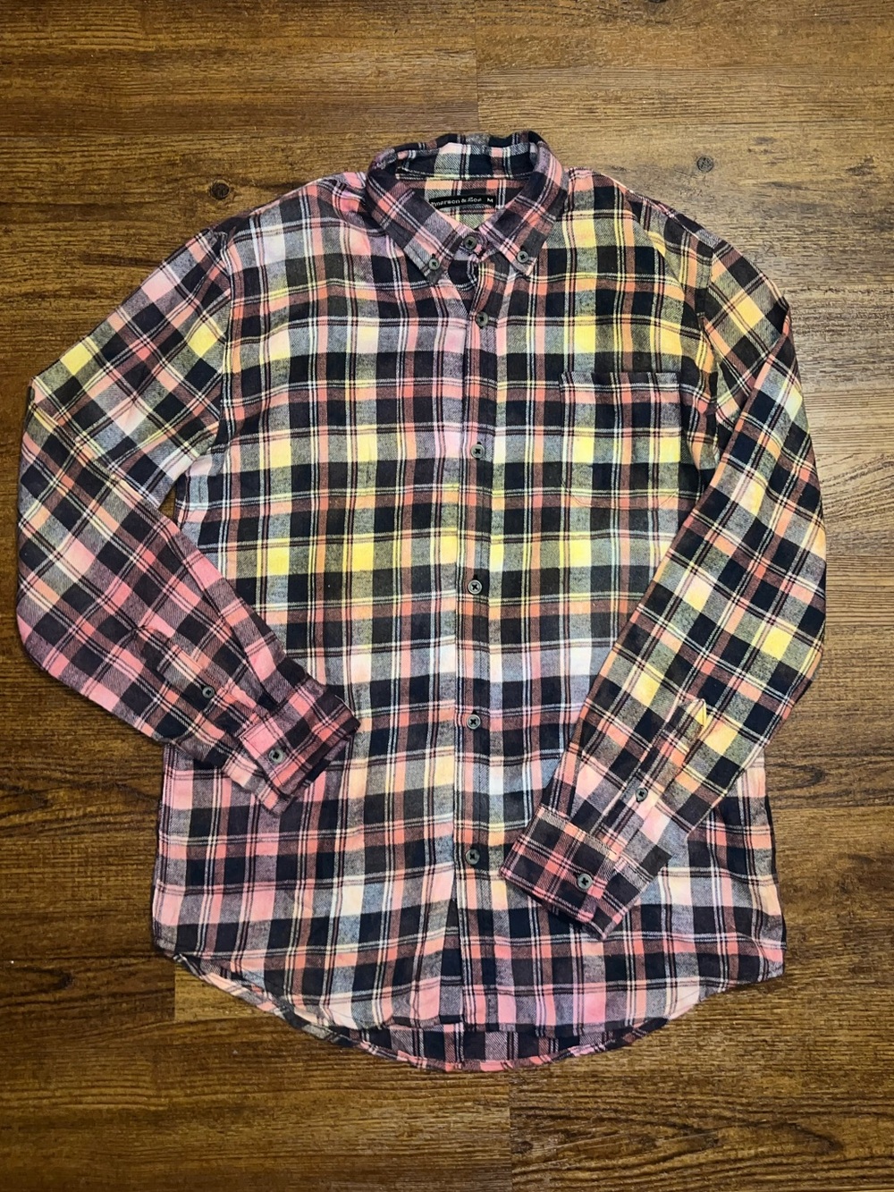 Pastel Plaid Multicolor Gradient Sunset Tie Dye Check Flannel Cozy Shirt Size M